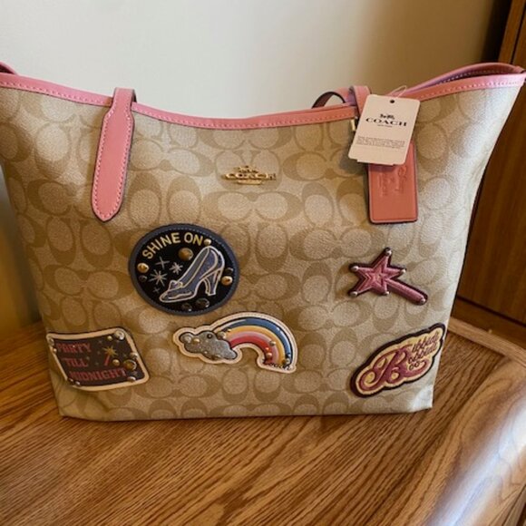 Coach Tan and Pink Tote with Patches - Picture 1 of 2